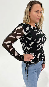 Sass Tarni Mesh Top Iris Abstract Print