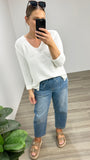 Rachel Roll Slv Knit White