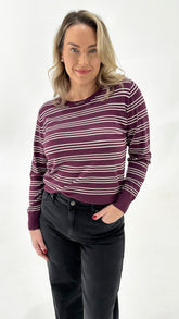 Betty Basics Lenore Sweater Wine Stripe