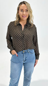 Sass Joy Shirt Polka Dot Brown