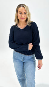 Betty Basics Ascot Stitch Sweater Navy