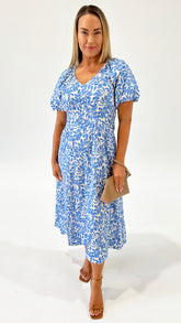 Staple Solea V-neck Midi Dress Blue Leaf