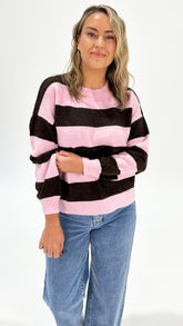 Brady Bunch Stripe Knit Pink/Choc