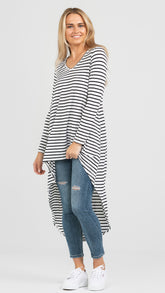 M014 Basemint Staple V-Neck Tunic White Stripe