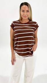 Foxwood Manly Stripe Tee Choc/Wht