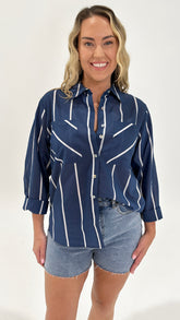 Betty Basics Hayman Shirt Navy/ White Stripe