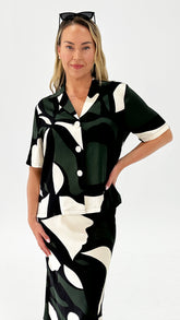 Sass Tarni Satin Shirt Iris Abstract Print