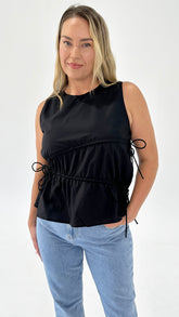 Sass Elin Gathered Tie Top Black