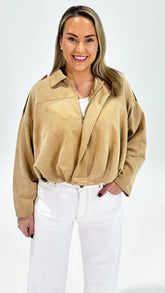 Knox Suede Bomber Jacket Beige