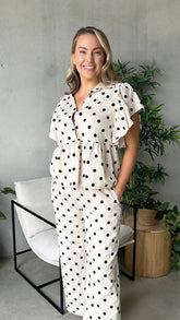 Aniyah Polka Dot Frill Top Beige