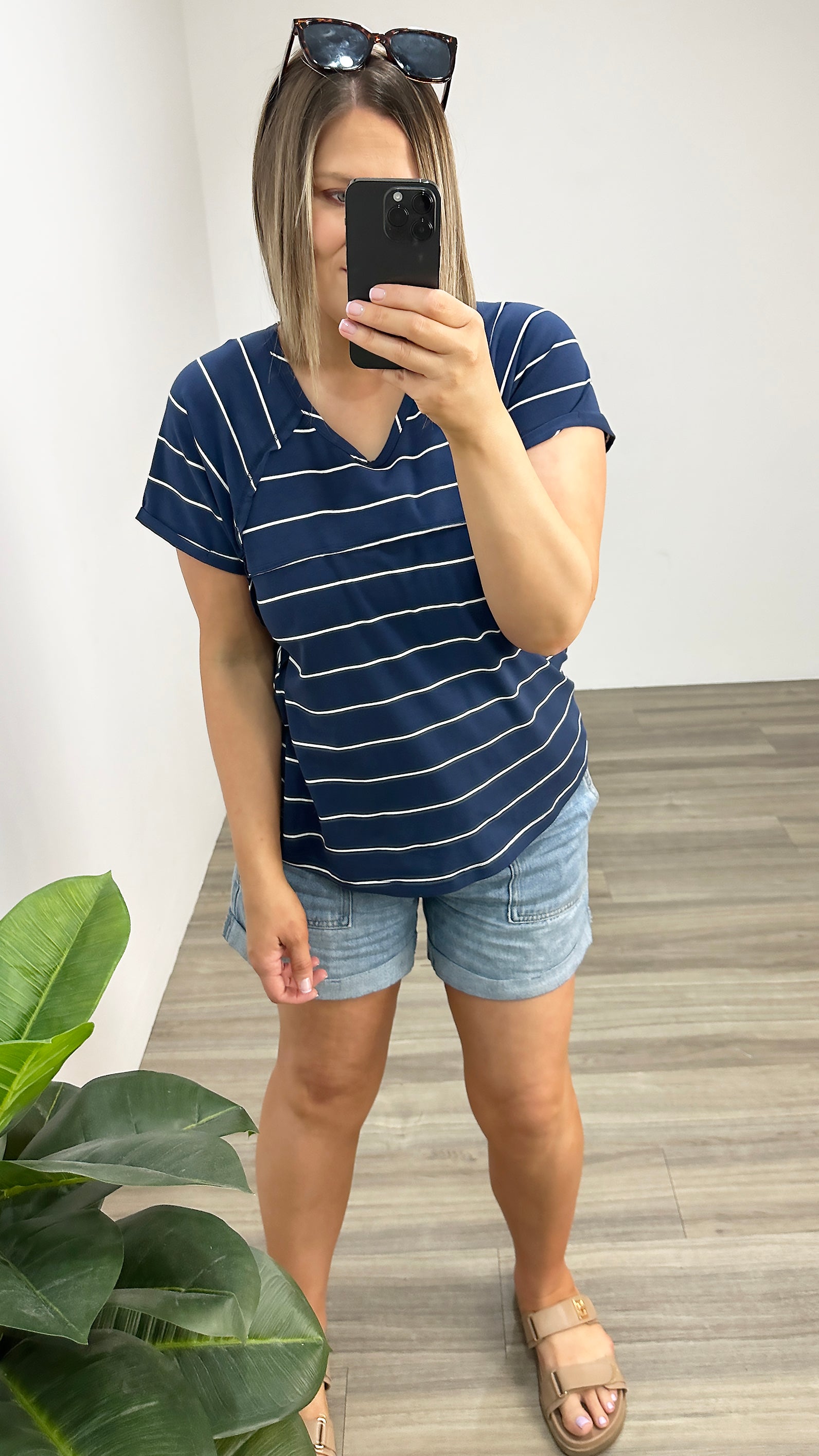 OTW Slouch Tee Navy/ White  Stripe