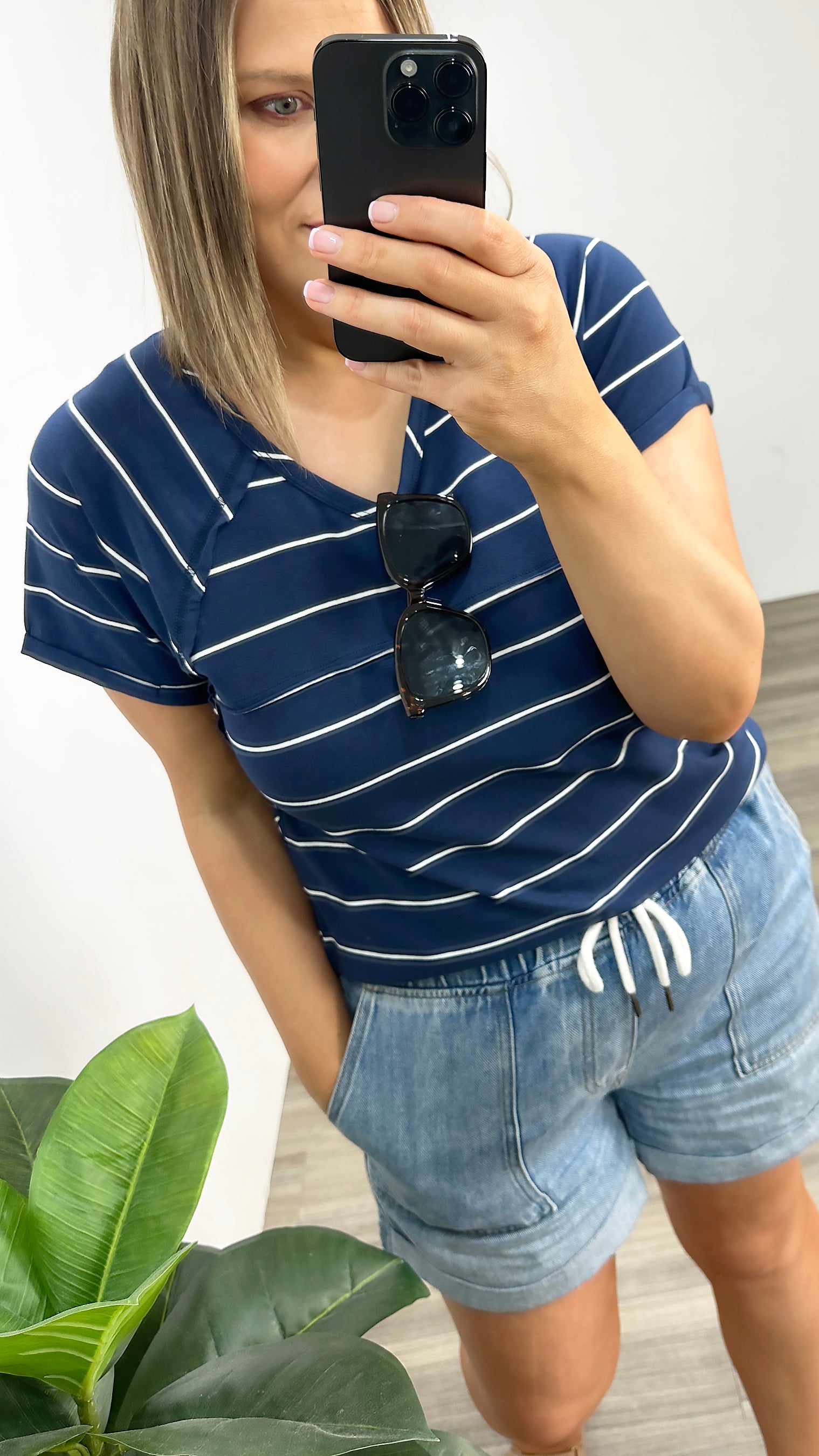 OTW Slouch Tee Navy/ White  Stripe