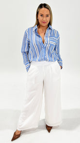 Sass Nyx Piped Stripe Shirt Blue Stripe