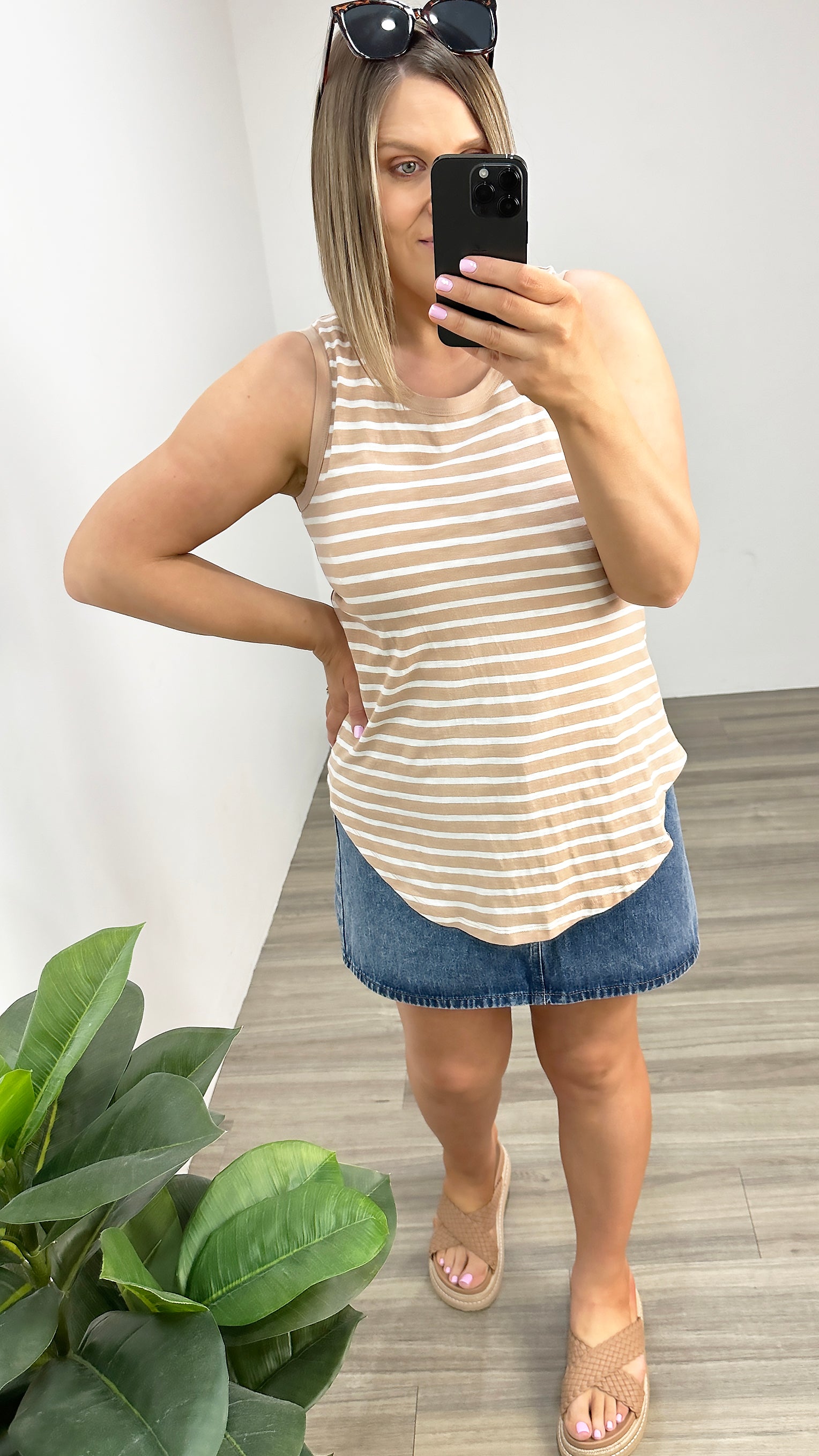 Betty Basics Keira Tank Beige Stripe