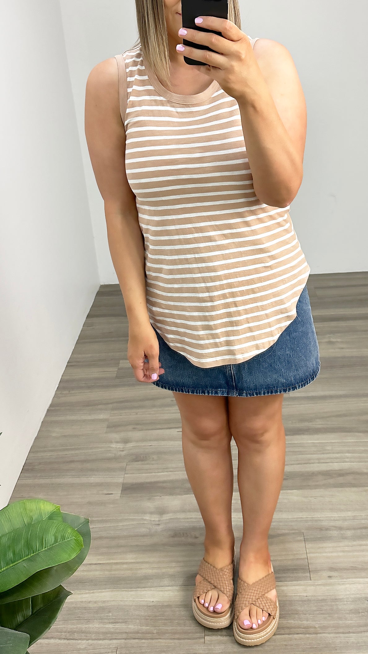 Betty Basics Keira Tank Beige Stripe