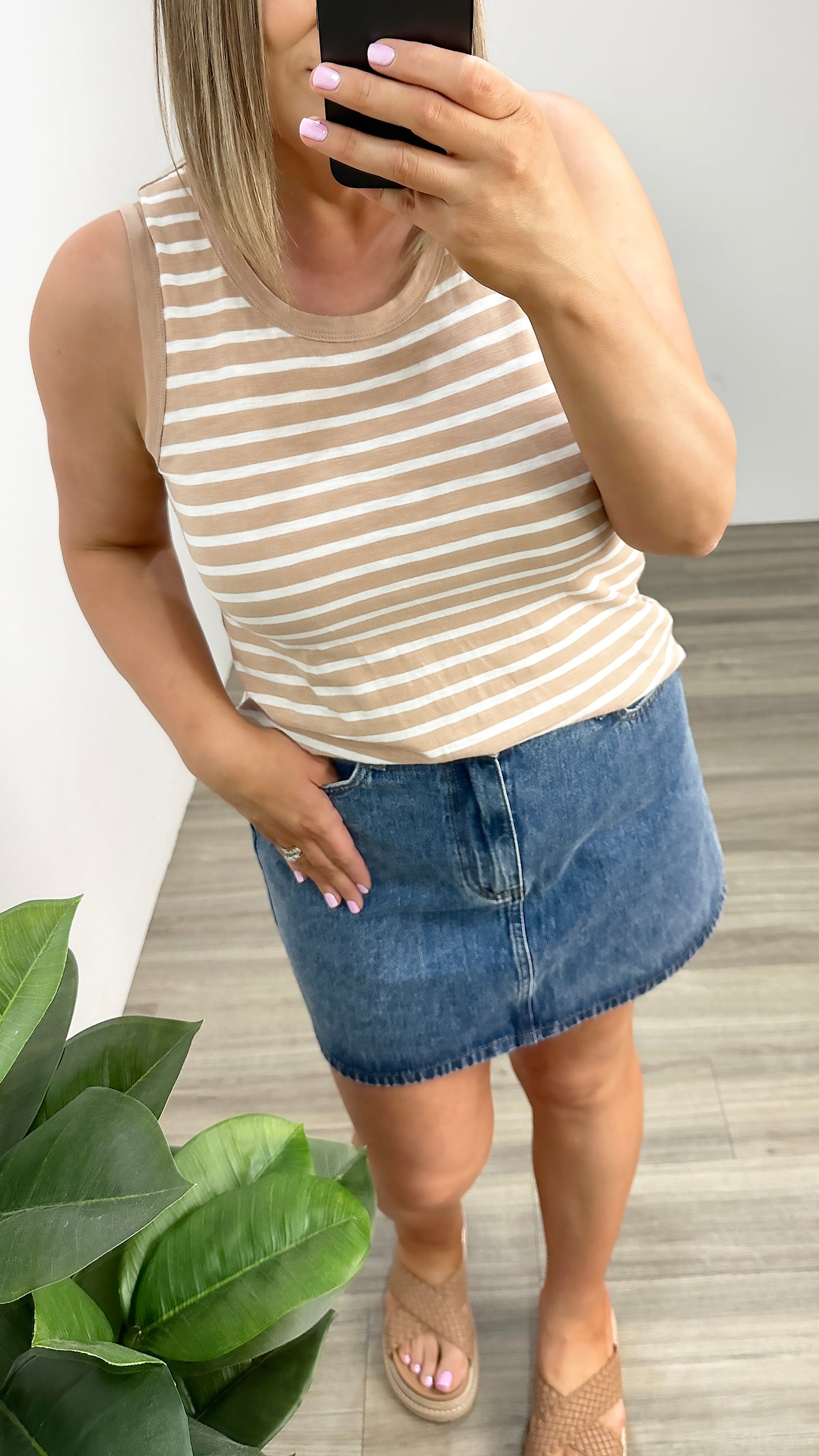 Betty Basics Keira Tank Beige Stripe