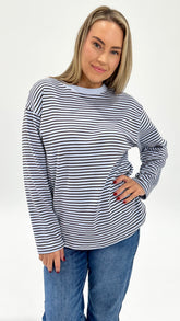 Maddie Stripe L/S Tee Blue/Brown