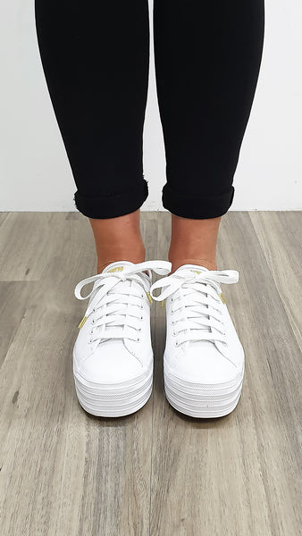 Triple Up White Leather Platform Sneakers