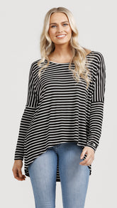 M008 Basemint Essential Long Sleeve Blk Stripe