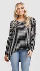M008 Basemint Essential Long Sleeve Blk Stripe