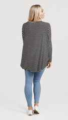 M008 Basemint Essential Long Sleeve Blk Stripe