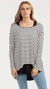M008 Basemint Essential Long Sleeve Wht Stripe