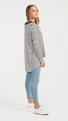 M008 Basemint Essential Long Sleeve Wht Stripe