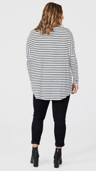 M008 Basemint Essential Long Sleeve Wht Stripe