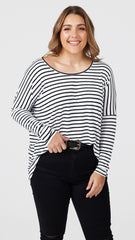 M008 Basemint Essential Long Sleeve Wht Stripe