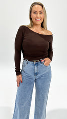 AAE Kylie Off Shoulder L/S Top Brown