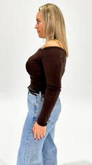 AAE Kylie Off Shoulder L/S Top Brown