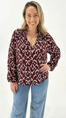 Sass Willow Tie Front Blouse Ikat Pink
