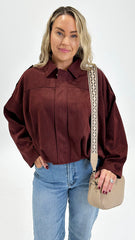 Knox Suede Bomber Jacket Burgundy