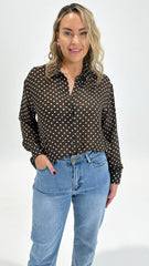 Sass Joy Shirt Polka Dot Brown