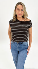 Eva  Knit Choc/White Stripe