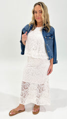 Sass Kai Crochet Lace Skirt White