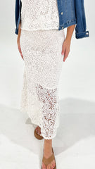 Sass Kai Crochet Lace Skirt White