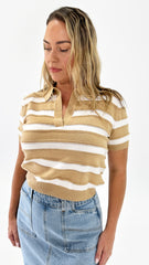 Betty Basics Salford Knit Polo Beige/White