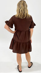 Sienna Frill Sleeve Tiered Dress Chocolate