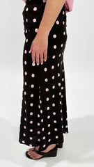 Betty Basics Sable Bias Skirt Pink/Choc Polka Dot