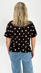 Betty Basics Joanne Blouse Pink/ Choc Polka Dot