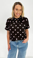 Betty Basics Joanne Blouse Pink/ Choc Polka Dot