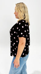 Betty Basics Joanne Blouse Pink/ Choc Polka Dot