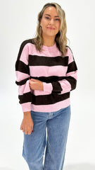 Brady Bunch Stripe Knit Pink/Choc