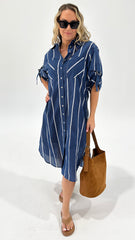 Betty Basics Hayman Shirt Dress Navy/ White Stripe