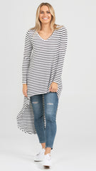 M014 Basemint Staple V-Neck Tunic White Stripe