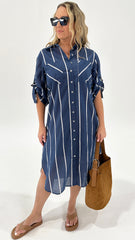 Betty Basics Hayman Shirt Dress Navy/ White Stripe