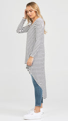 M014 Basemint Staple V-Neck Tunic White Stripe