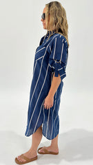 Betty Basics Hayman Shirt Dress Navy/ White Stripe