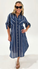 Betty Basics Hayman Shirt Dress Navy/ White Stripe